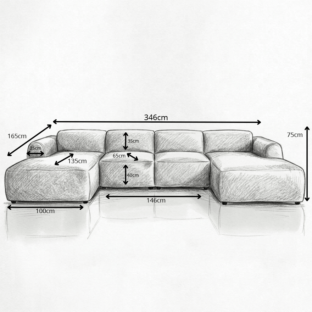 Banken-U-bank taupe chenille stof - 342x165 cm - Shane-Dimehouse