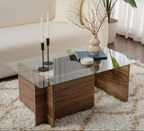 Rechthoekige Moderne Salontafel Vetroni Walnoot Look - Glas - 105x65 cm