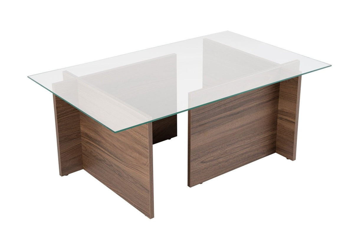 Rechthoekige Moderne Salontafel Vetroni Walnoot Look - Glas - 105x65 cm