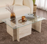 Rechthoekige Moderne Salontafel Vetroni Travertin Look - Glas - 105x65 cm