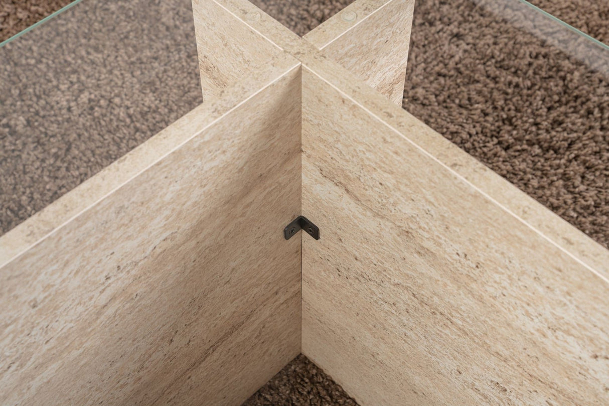 Rechthoekige Moderne Salontafel Vetroni Travertin Look - Glas - 105x65 cm