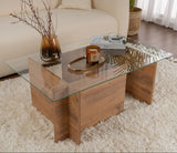 Rechthoekige Moderne Salontafel Vetroni Atlantisch Dennenhout Look - Glas - 105x65 cm