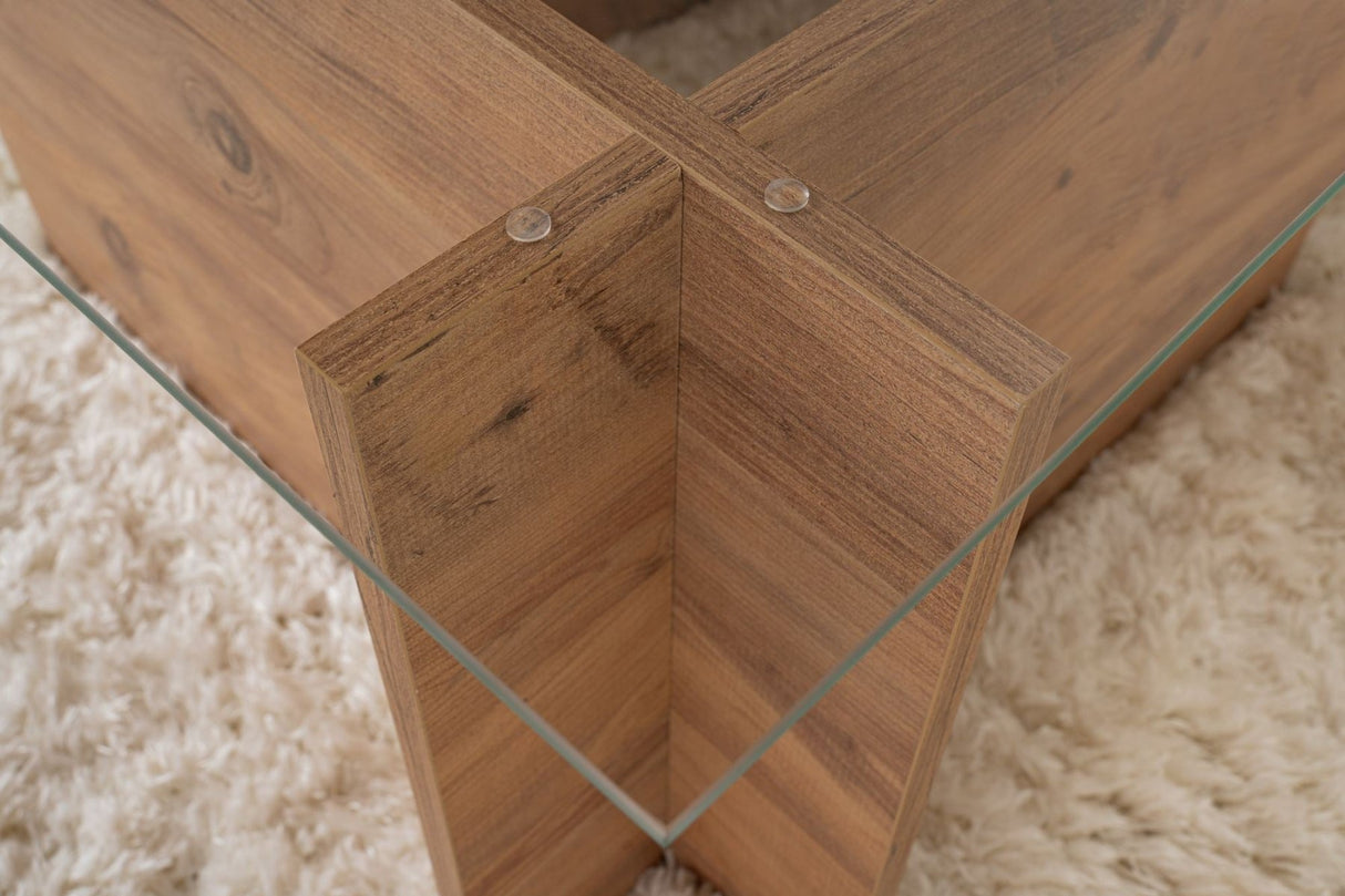 Rechthoekige Moderne Salontafel Vetroni Atlantisch Dennenhout Look - Glas - 105x65 cm