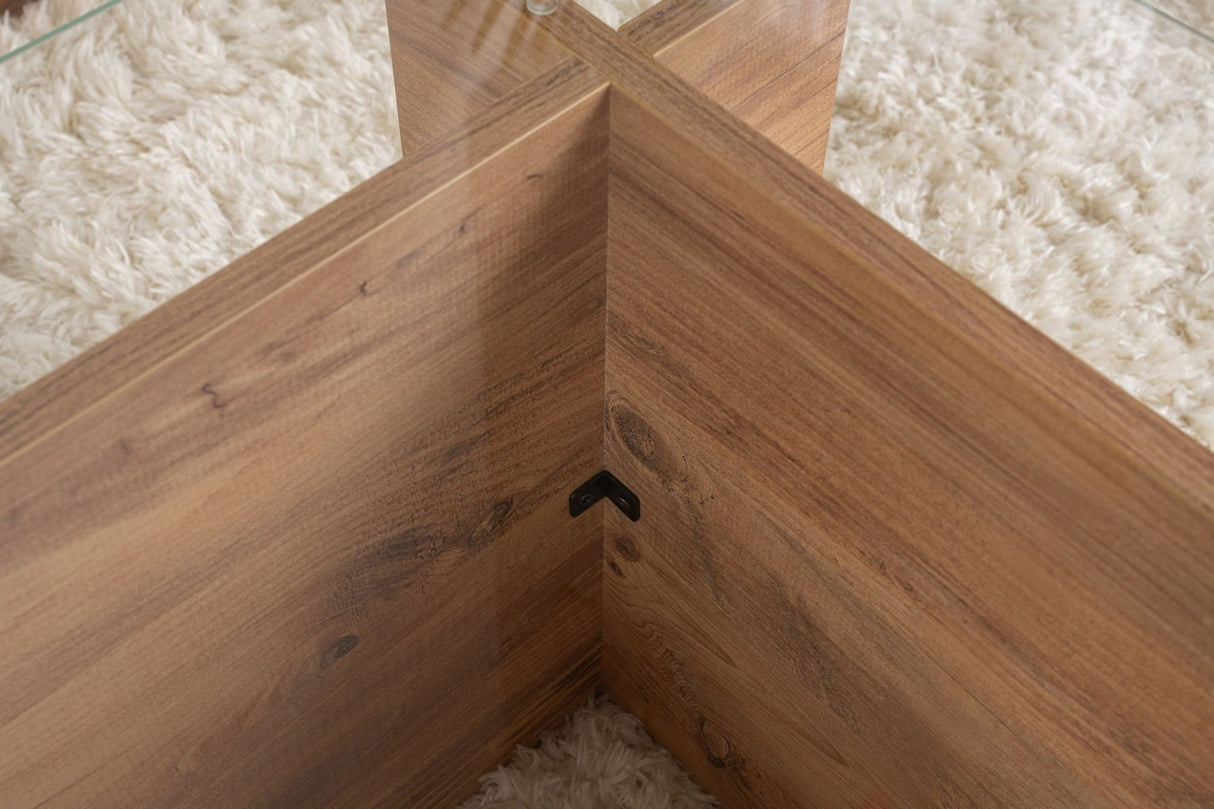 Rechthoekige Moderne Salontafel Vetroni Atlantisch Dennenhout Look - Glas - 105x65 cm