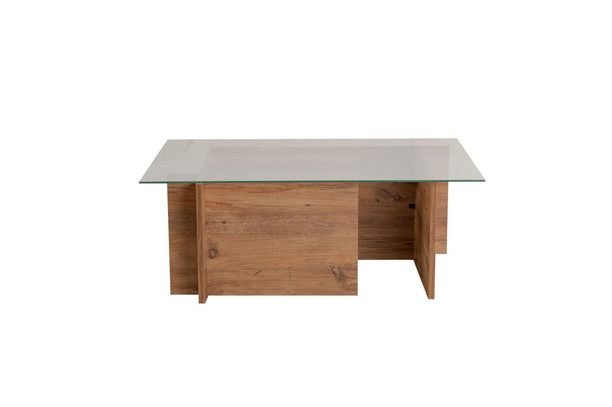 Rechthoekige Moderne Salontafel Vetroni Atlantisch Dennenhout Look - Glas - 105x65 cm