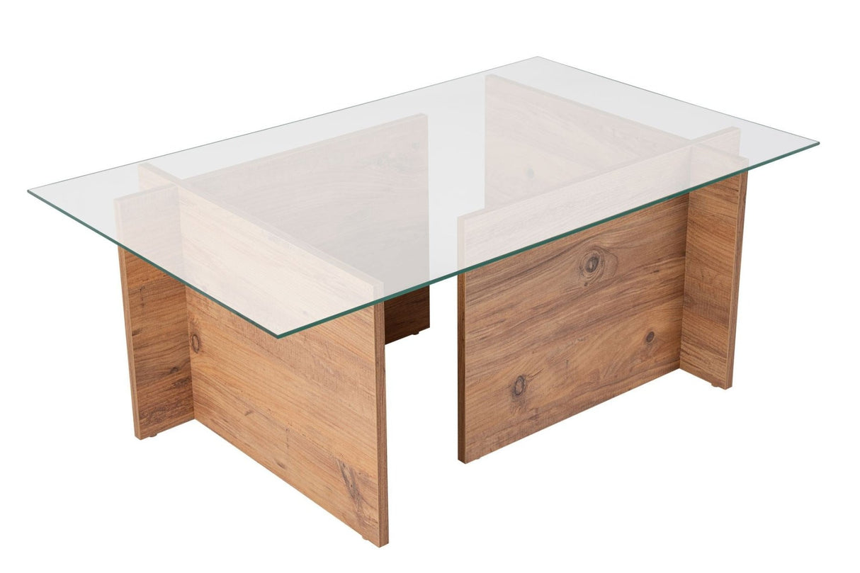 Rechthoekige Moderne Salontafel Vetroni Atlantisch Dennenhout Look - Glas - 105x65 cm