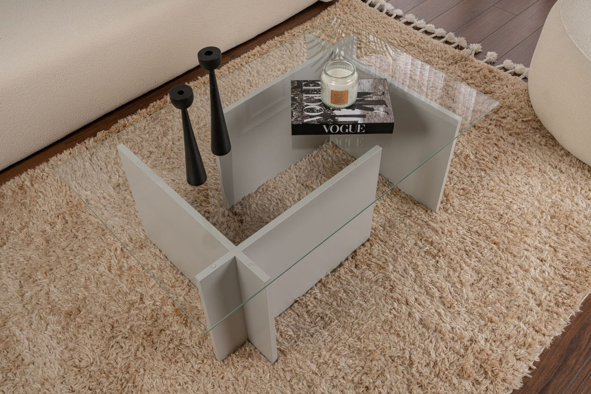 Rechthoekige Moderne Salontafel Vetroni Grijs - Glas - 105x65 cm