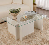 Rechthoekige Moderne Salontafel Vetroni Wit Hout Look - Glas - 105x65 cm