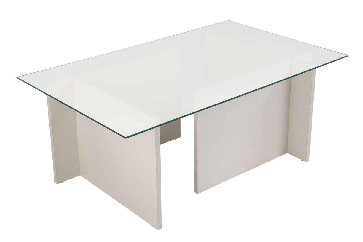 Rechthoekige Moderne Salontafel Vetroni Wit Hout Look - Glas - 105x65 cm