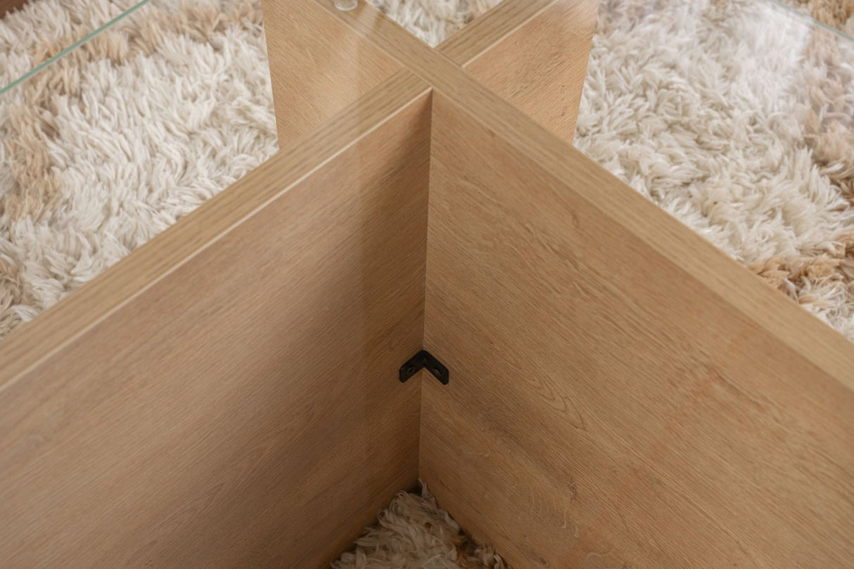 Rechthoekige Moderne Salontafel Honey Eikenhout Look - Glas - 105x65 cm