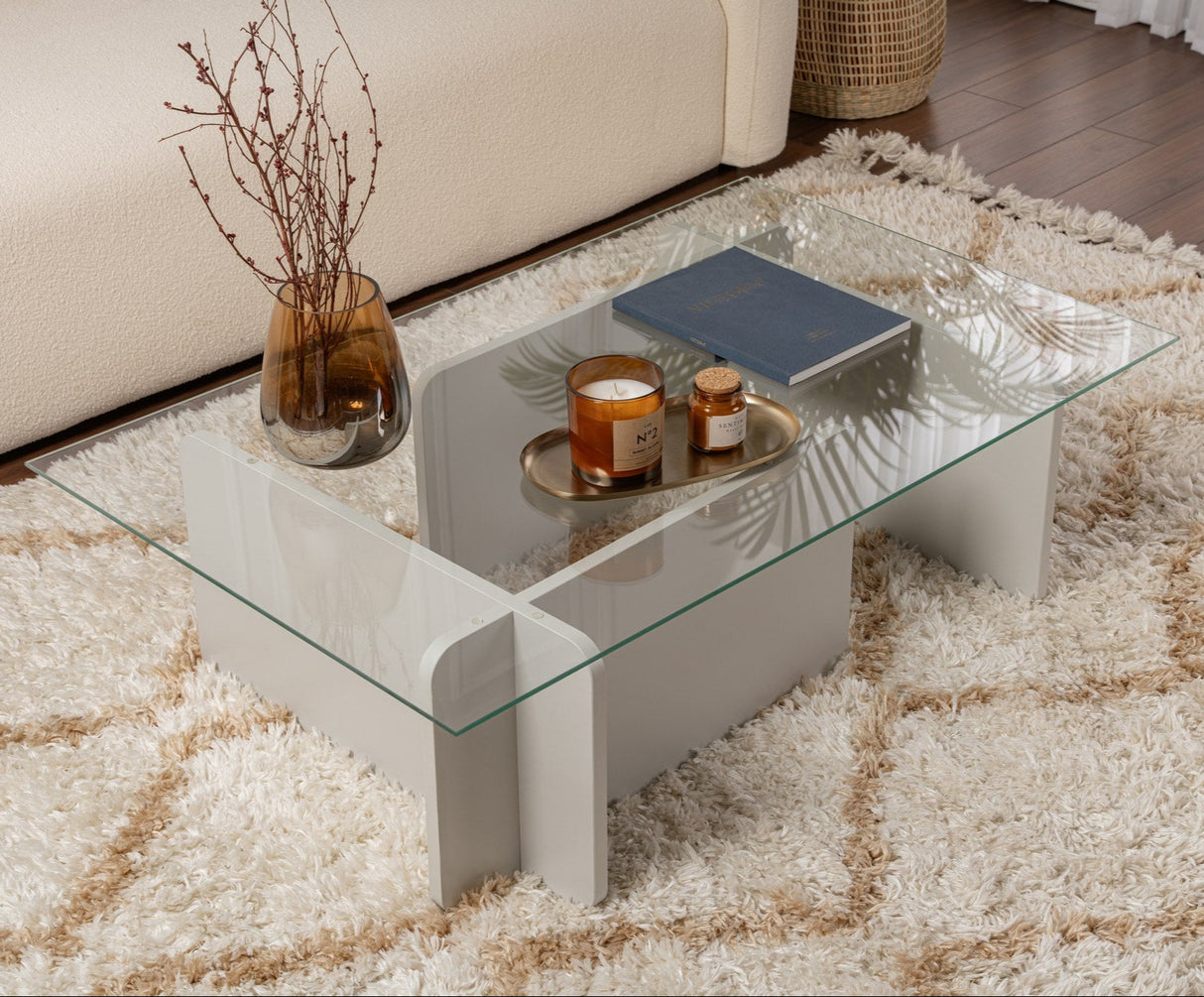 Salontafel Grijs Melamine Glas Opal 105x65x30 cm