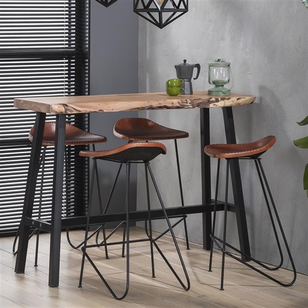 Barkruk Bruin Leer Bruce - 67 cm - Zonder Rugleuning