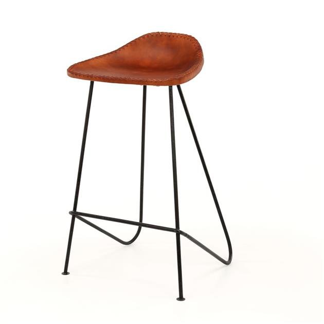Barkruk Bruin Leer Bruce - 67 cm - Zonder Rugleuning
