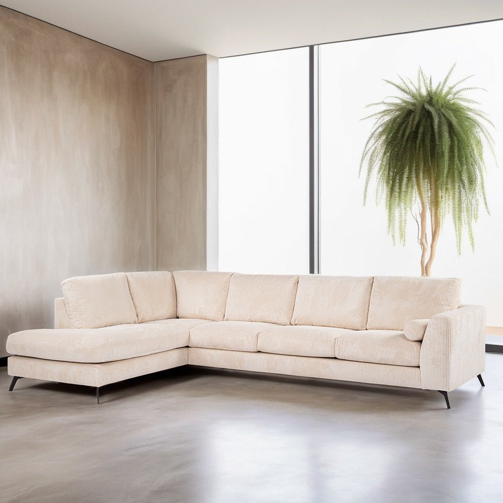 4-Sitzer-Ecksofa Lova, gerippter Stoff in Beige