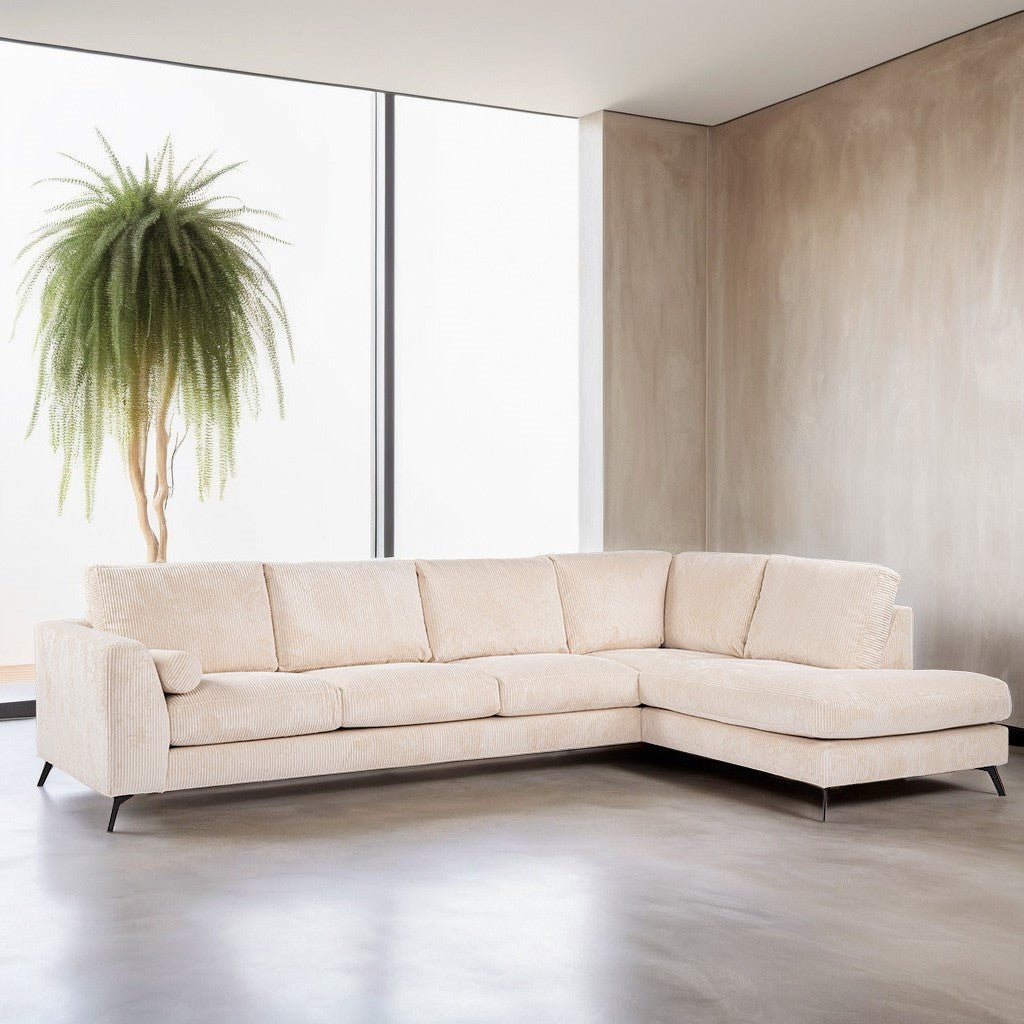 4-seater corner sofa lova rib dust beige