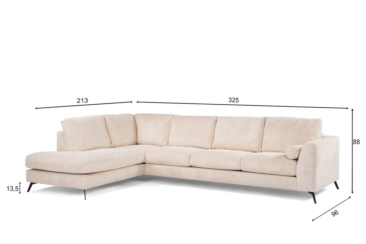 4-seater corner sofa lova rib dust beige