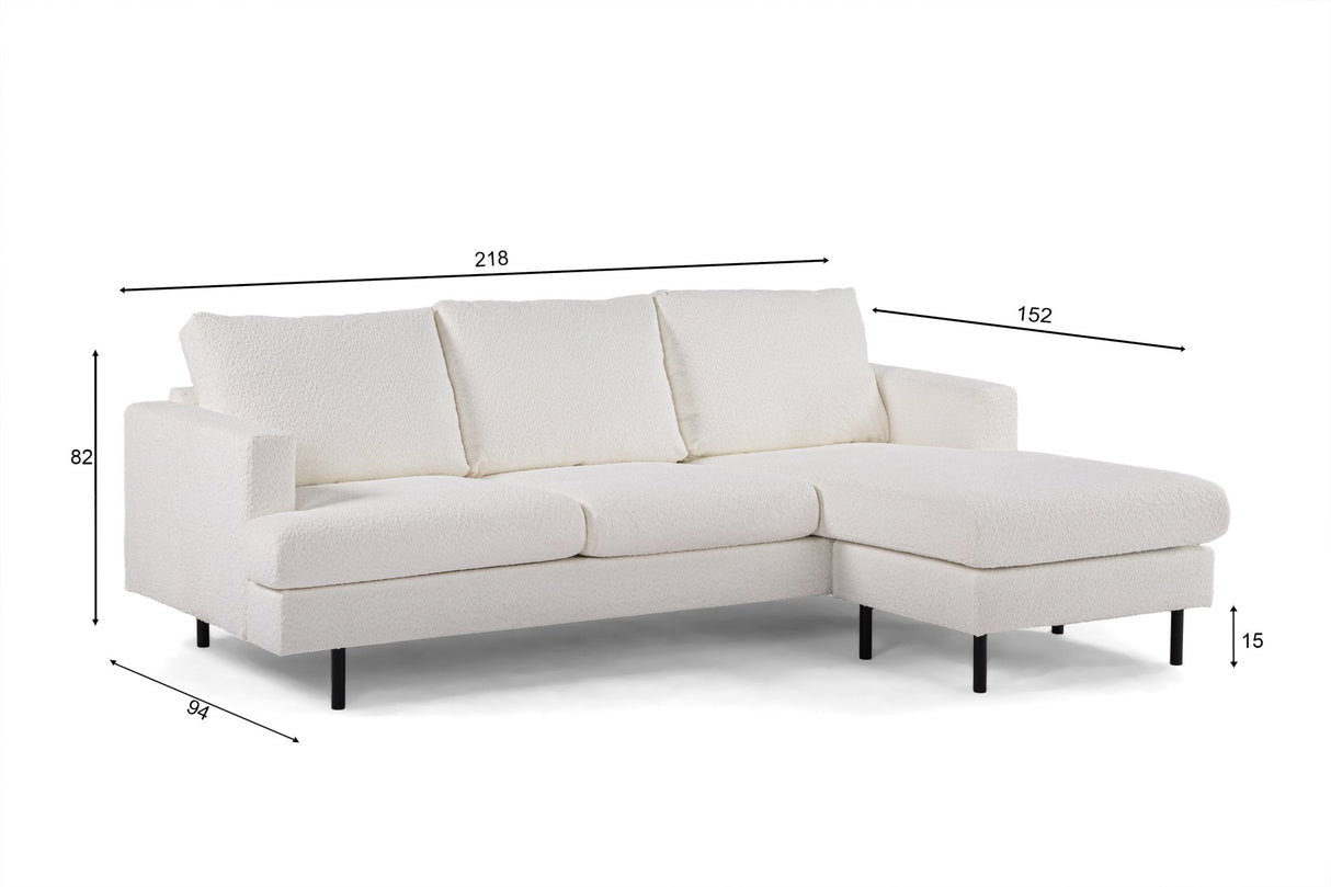 3-zits hoekbank chaise longue Giselle bouclé wit