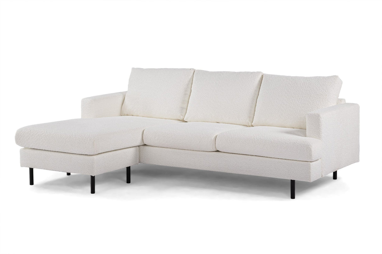 3-zits hoekbank chaise longue Giselle bouclé wit