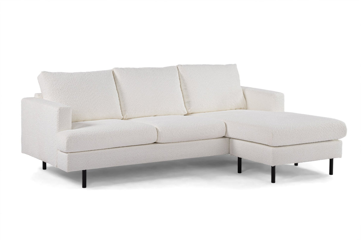 3-zits hoekbank chaise longue Giselle bouclé wit