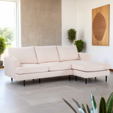 3-seater corner sofa chaise longue gioia ribstof beige