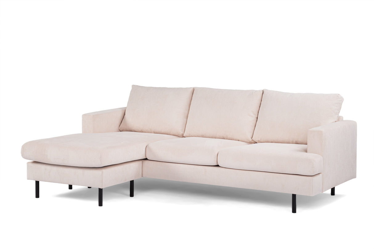 3-seater corner sofa chaise longue gioia ribstof beige