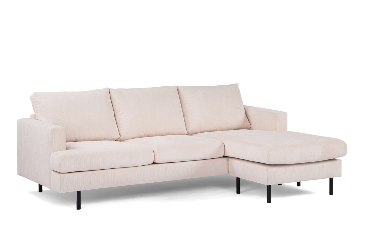 3-seater corner sofa chaise longue gioia ribstof beige