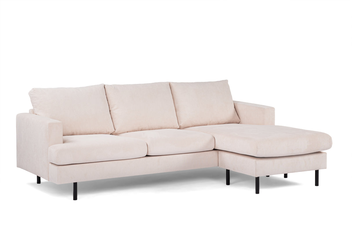 3-zits hoekbank chaise longue Gioia ribstof beige