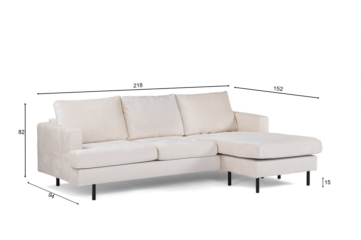 3-seater corner sofa chaise longue loren ribstof beige