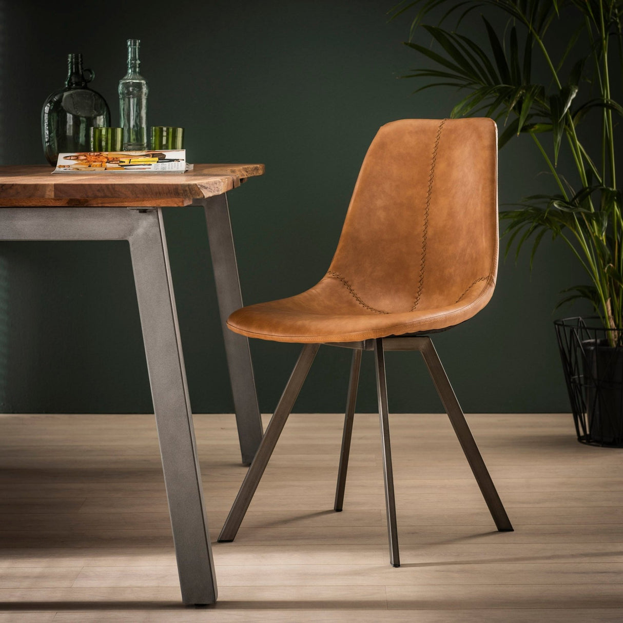 Set van 4 Eetkamerstoelen Siena Saddle PU bruin