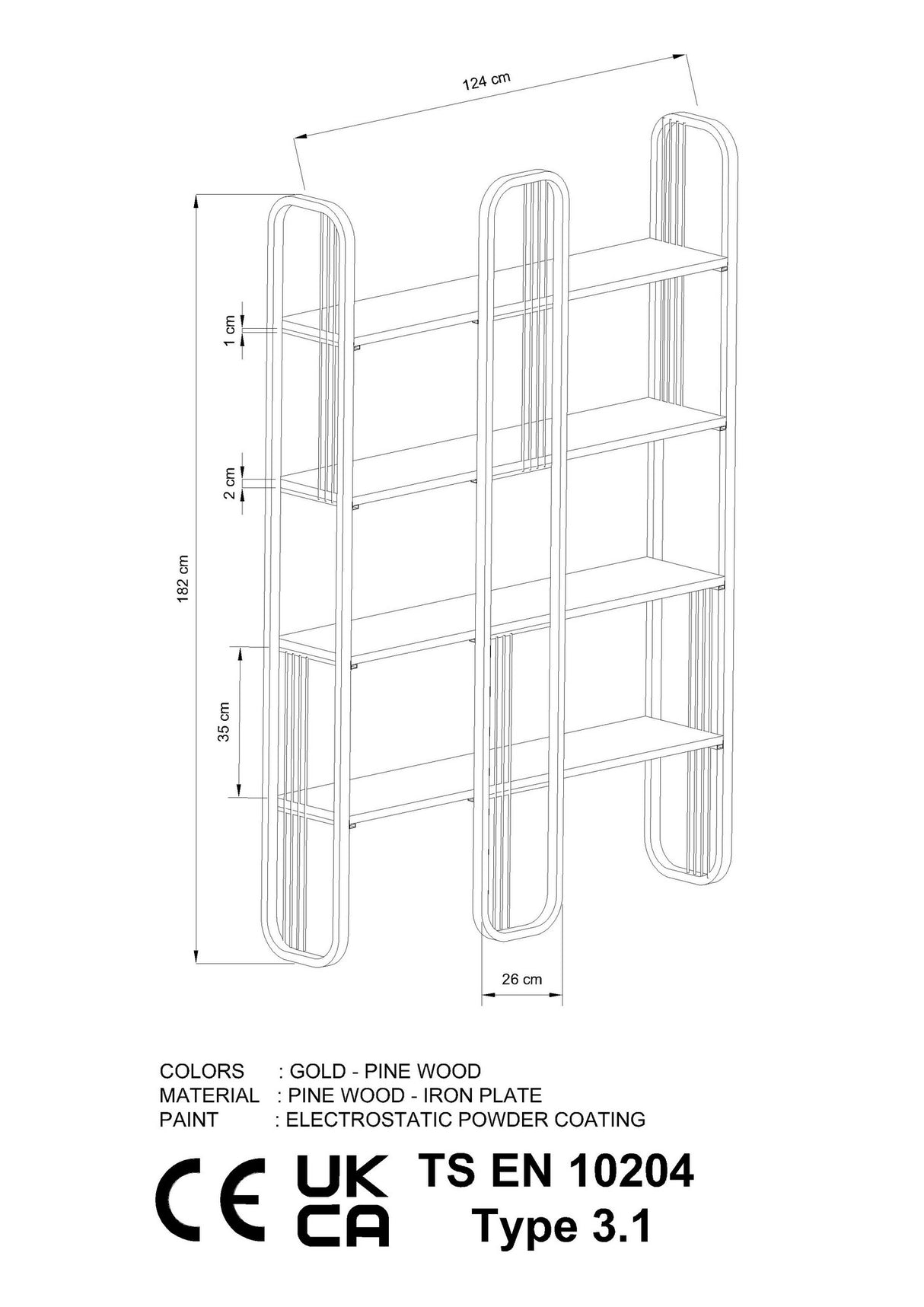 Boekenkast Sierra Geel Melamine 124x182x26 cm