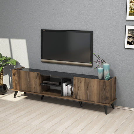 TV Meubel Elegante Walnoot Zwart Melamine 180x52x34 cm