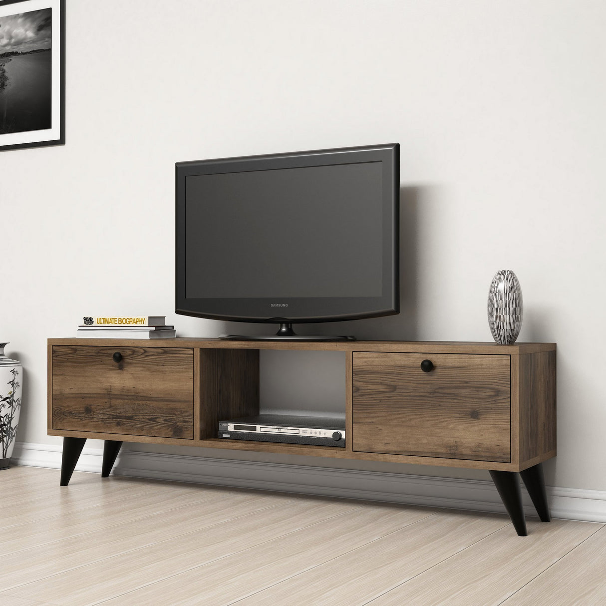 TV Meubel Serenat Walnoot Zwart Melamine 138x42,6x29,5 cm