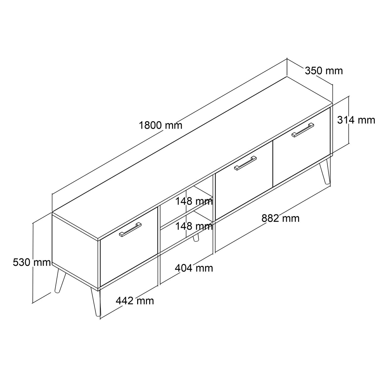 TV Meubel Exxen Eik Melamine 180x52x35 cm