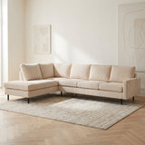 4-zits hoekbank Pablo ribstof beige sfeerfoto in modern interieur