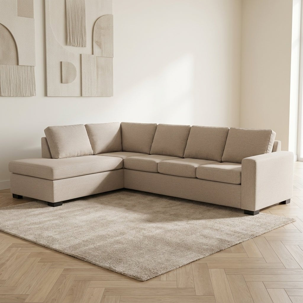 4-zits hoekbank Vita stof beige sfeerfoto in modern interieur