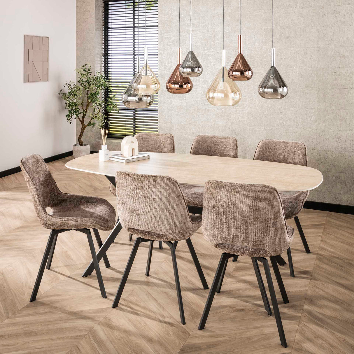 Set van 4 eetkamerstoelen Riviera Rich champagne draaibaar