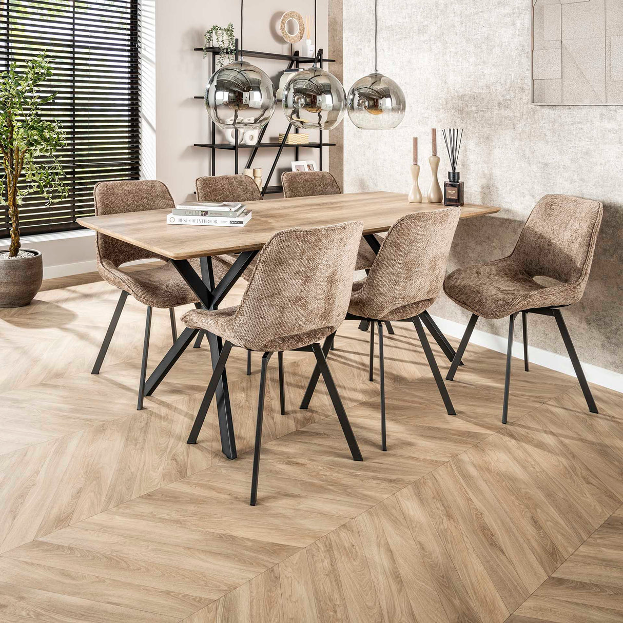 Set van 4 eetkamerstoelen Riviera Rich champagne draaibaar