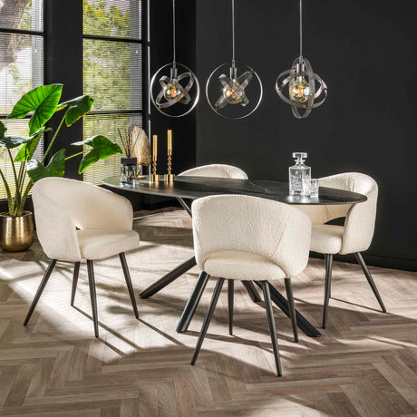 Moderne Eetkamerstoel Wit Cargo Bouclé Stof