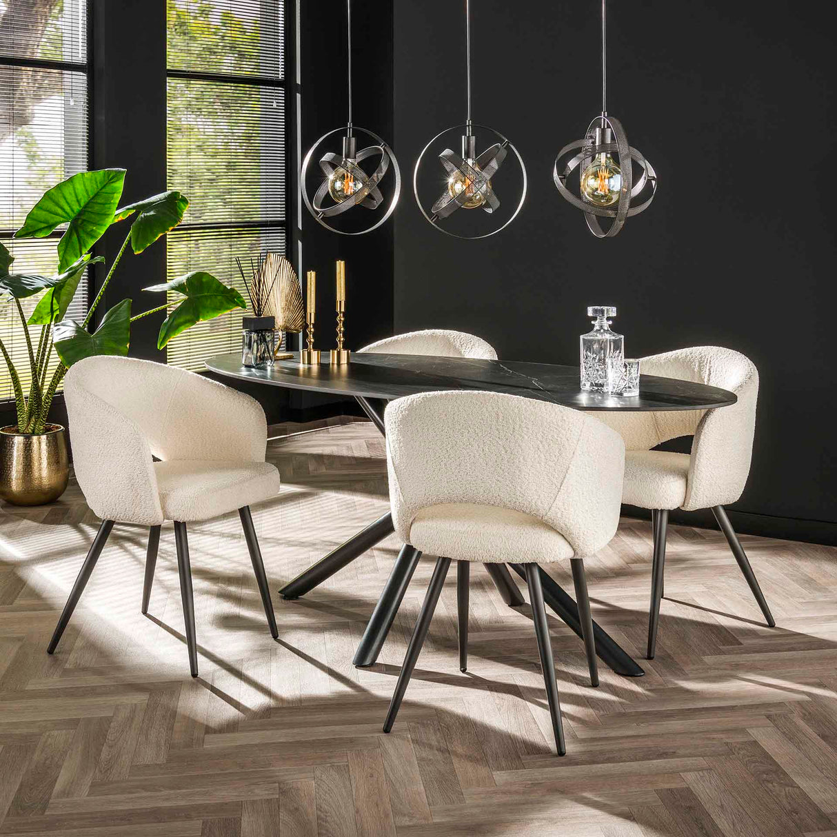 Set van 2 eetkamerstoelen Cargo Bouclé Wit