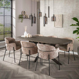 Eetkamerstoel Lola stof Champagne met ronde rug en arm