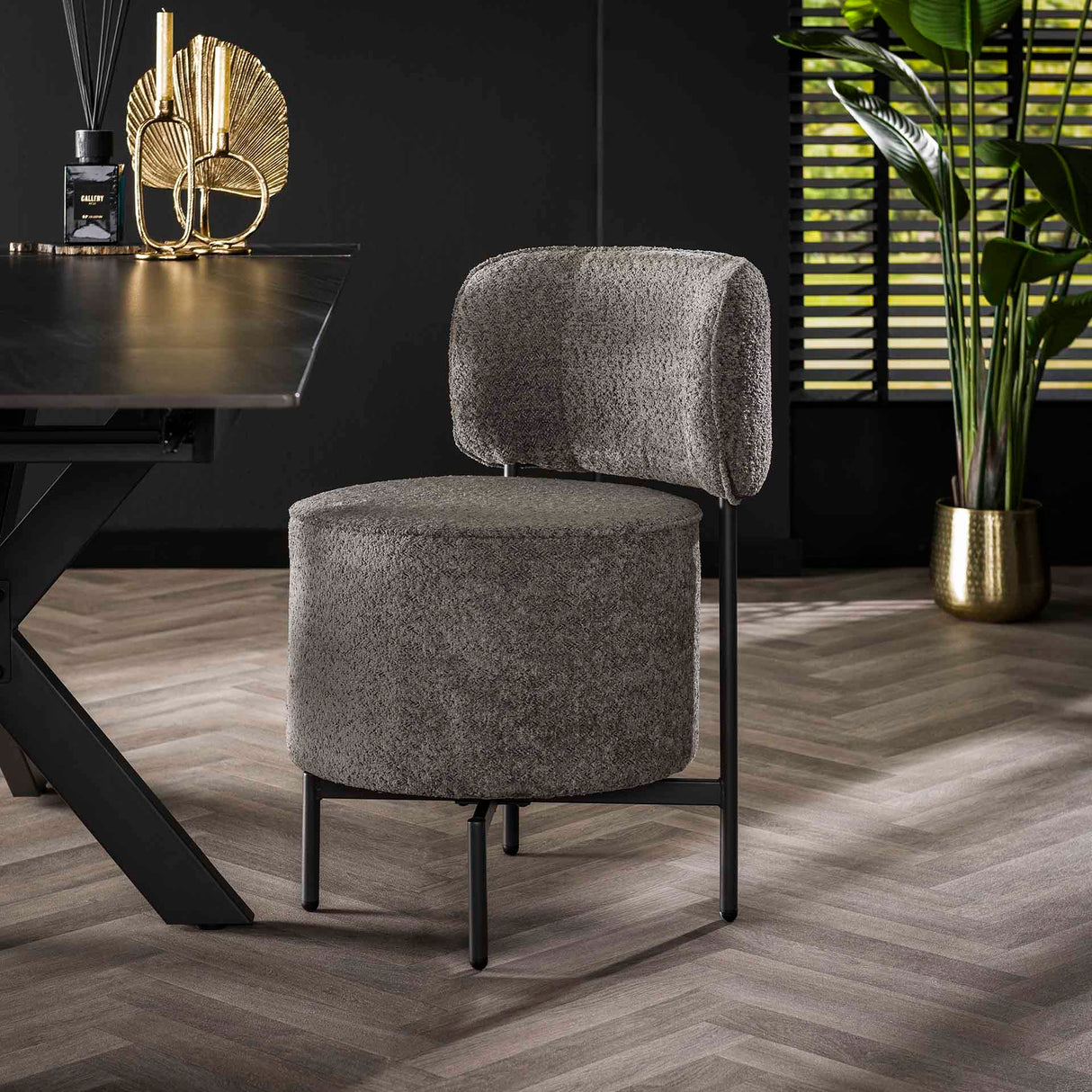 Set van 2 eetkamerstoelen Dante bouclé grijs draaibaar