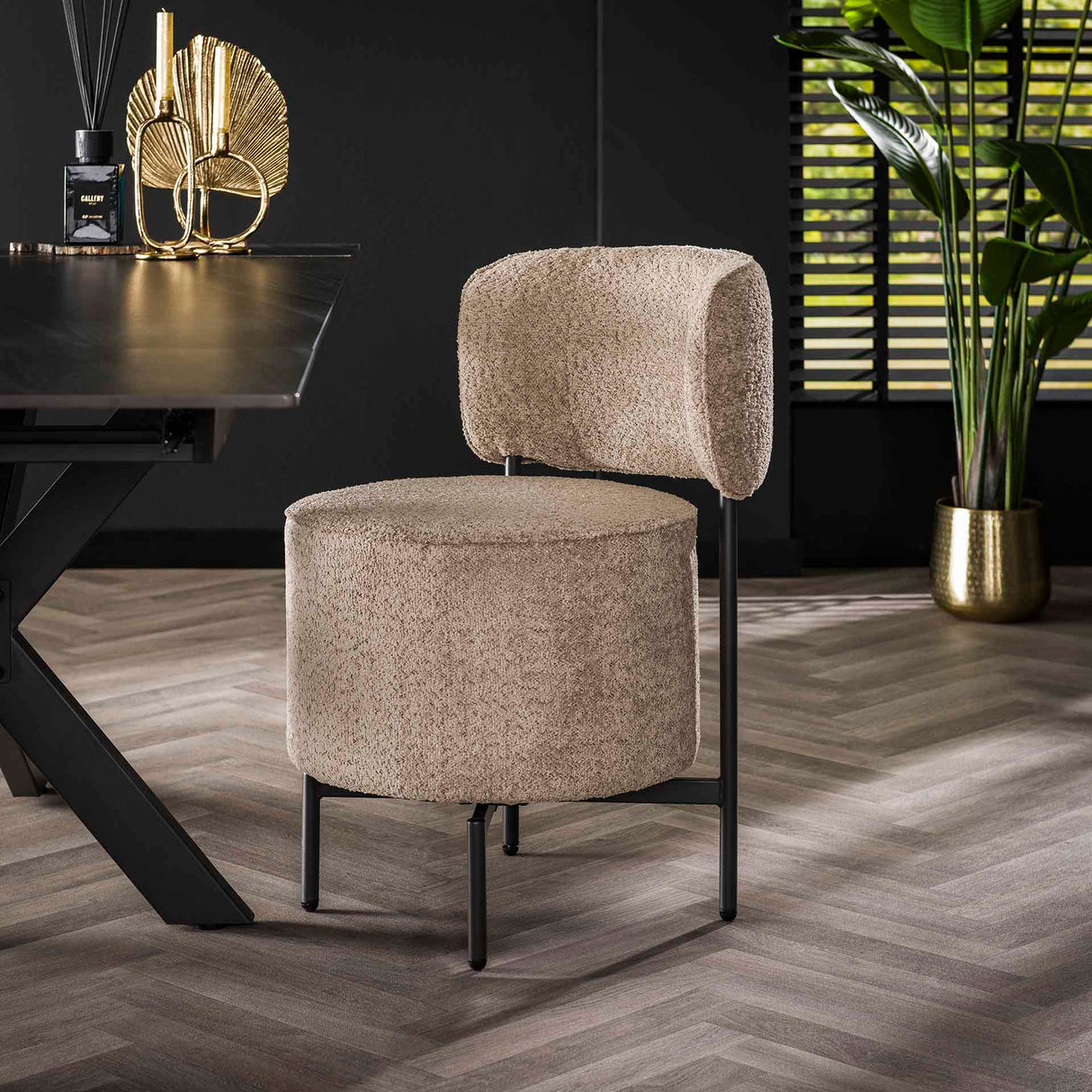 Set van 2 eetkamerstoelen Dante Bouclé zand draaibaar