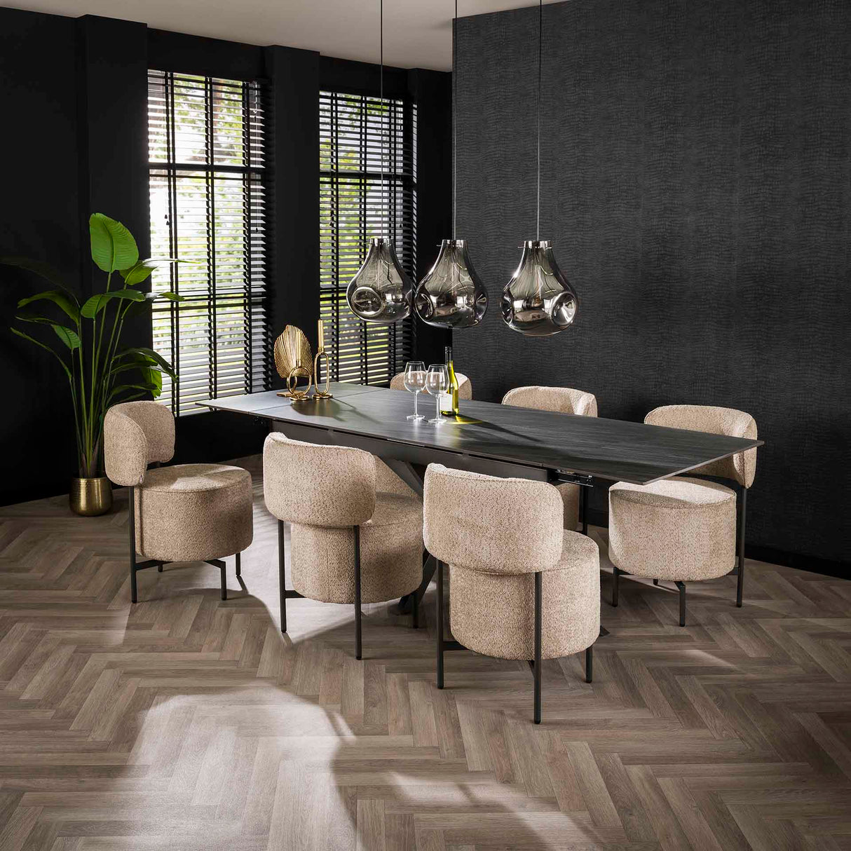 Set van 2 eetkamerstoelen Dante Bouclé zand draaibaar