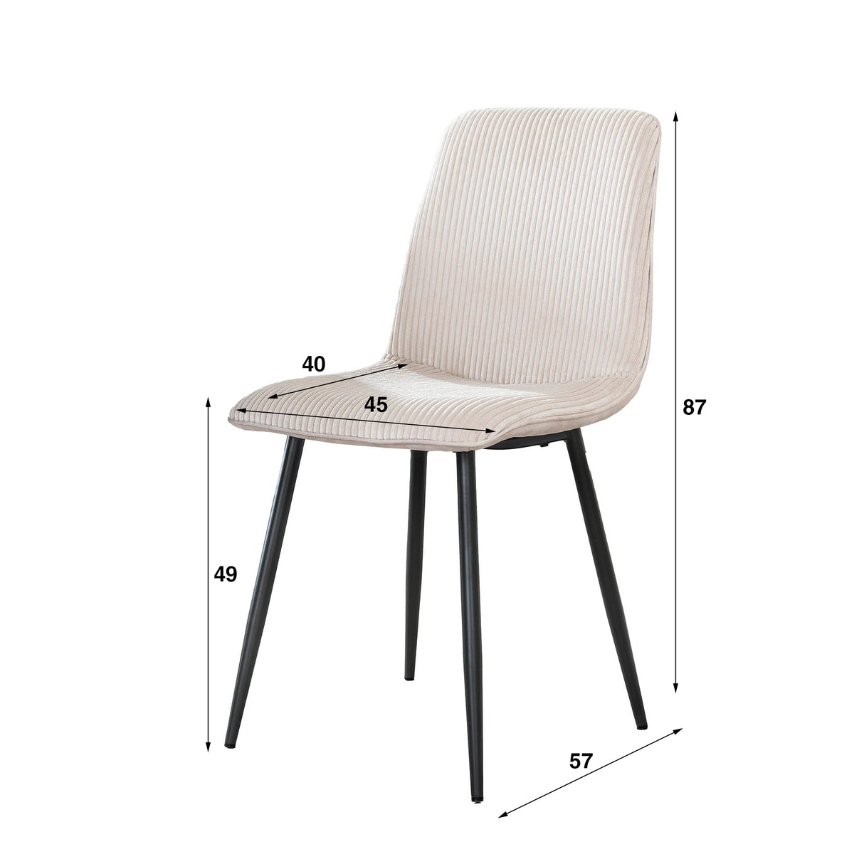 Set van 4 eetkamerstoelen Koda ribstof crème