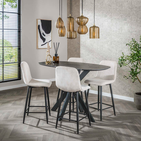 Moderne Barkruk Lento Rib Rock Stof Ivoor Ribstructuur