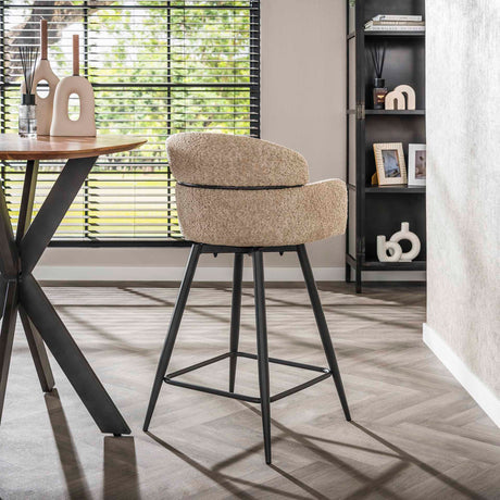 Set van 2 barkrukken Sienna Bouclé zand ronde rug draaibaar