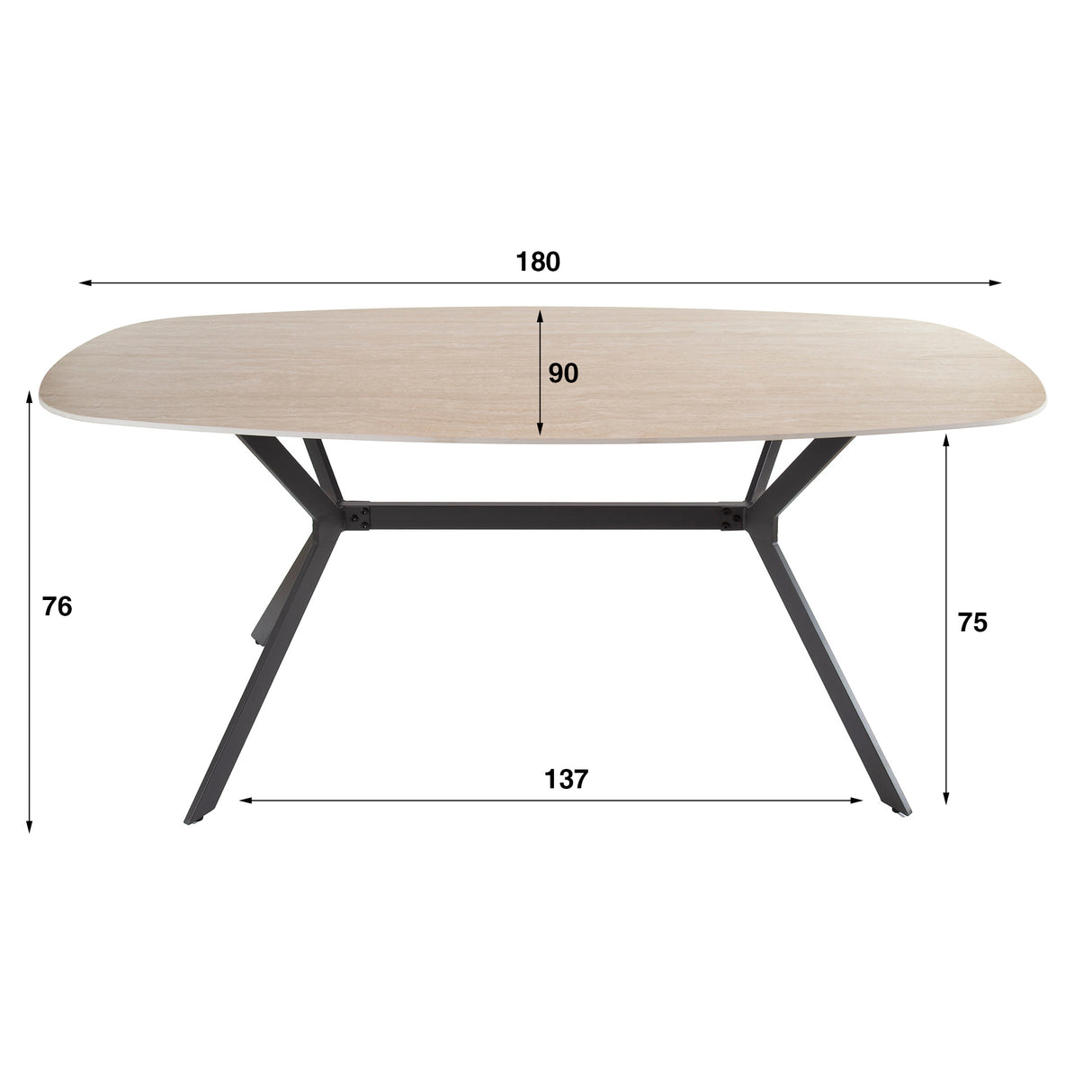 Eettafel Jimi Deens Ovaal Keramiek Travertinlook 180 cm