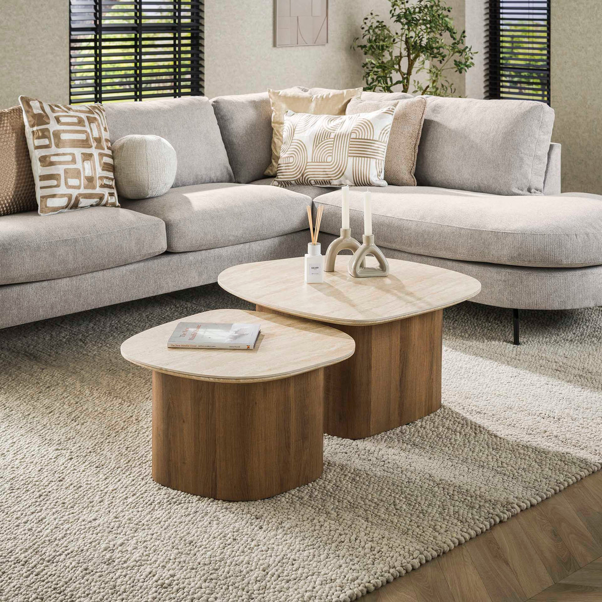 Jimi Salontafel set van 2 Kiezelvormig Keramiek Hout