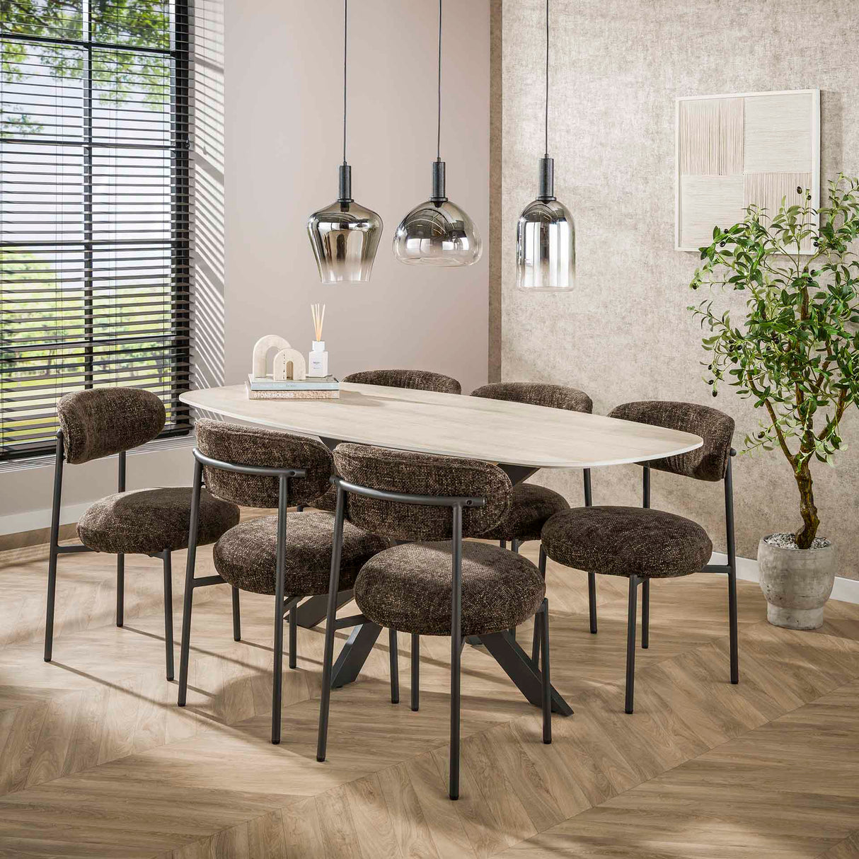 Valente Ovaal Eettafel 180 cm Travertine Keramiek