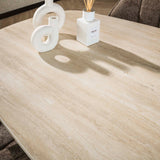Valente Ovaal 215 Travertine 3D Keramiek Eettafel